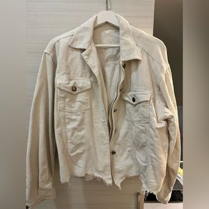 12th Tribe Cream Corduroy Button Up Jacket with Frayed Bottom